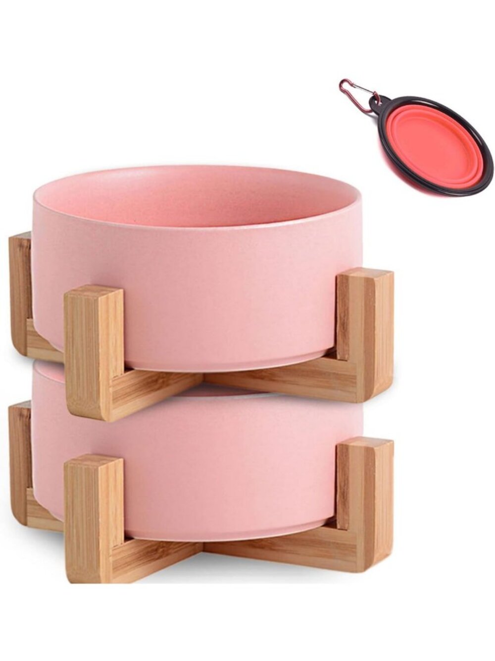 Pink Ceramic Pet Bowl Set with Stand - Anti-Slip Dog & Cat Food Dishes, 28 OZ